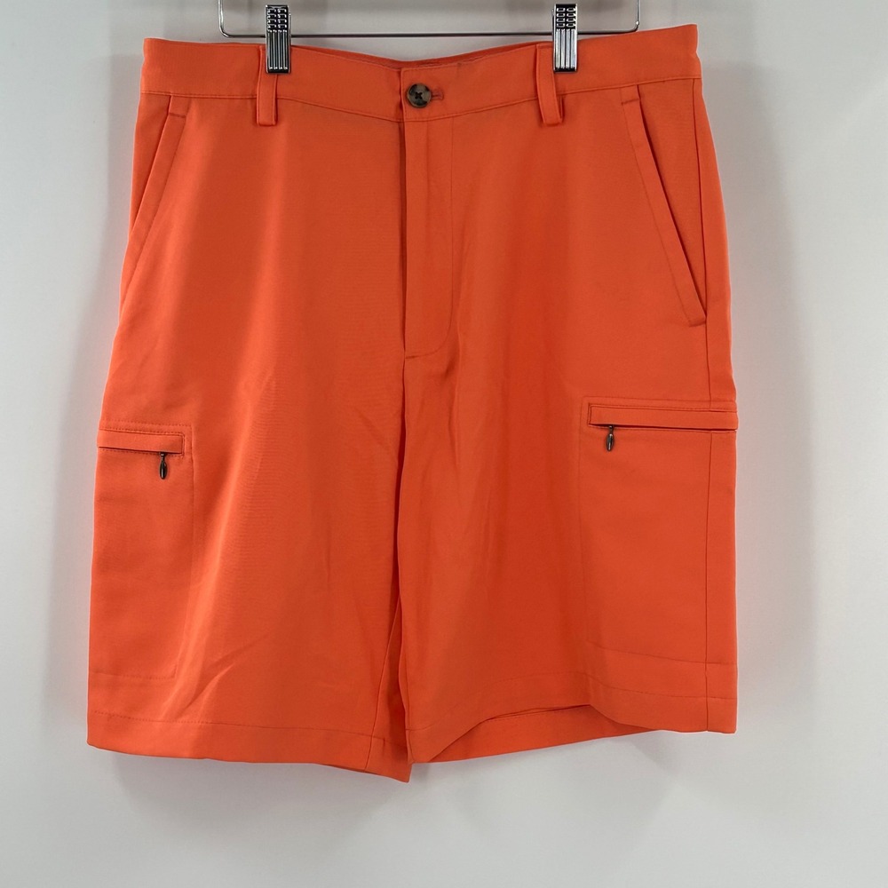 IZOD PerformX Golf Shorts Mens 32 Orange Flat Front Cargo Zipper Pockets 4565235